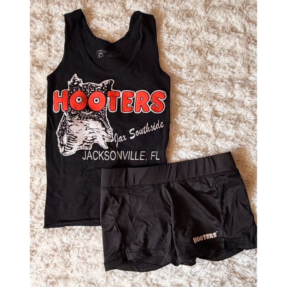 Authentic Hooters Uniform Costume Set - Black Tank & Booty Shorts XXS